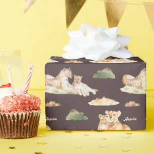 Wasserfarbenfrohe afrikanische Mommy und Baby Lion Geschenkpapier