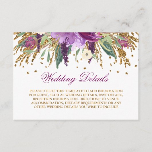 Wasserfarbenfrohe Amethyst-Hochzeitdetails Begleitkarte (Vorderseite)