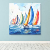 Wasserfarbenfrohe Artwork Sailboat Regatta Leinwanddruck (Insitu (Holzboden))