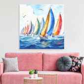 Wasserfarbenfrohe Artwork Sailboat Regatta Leinwanddruck (Insitu (Wohnzimmer))