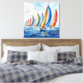 Wasserfarbenfrohe Artwork Sailboat Regatta Leinwanddruck (Insitu (Schlafzimmer))