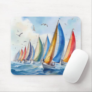 Wasserfarbenfrohe Artwork Sailboat Regatta Mousepad