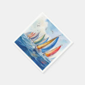 Wasserfarbenfrohe Artwork Sailboat Regatta Serviette (Ecke)