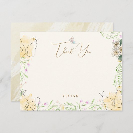 Wasserfarbenfrohe Birne Blumengarten Kinderdusche  Dankeskarte (Vorne/Hinten)