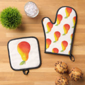 Wasserfarbenfrohe Birnen- und Birnenmuster Ofenhandschuh & Topflappen-Set (Oben Unten)
