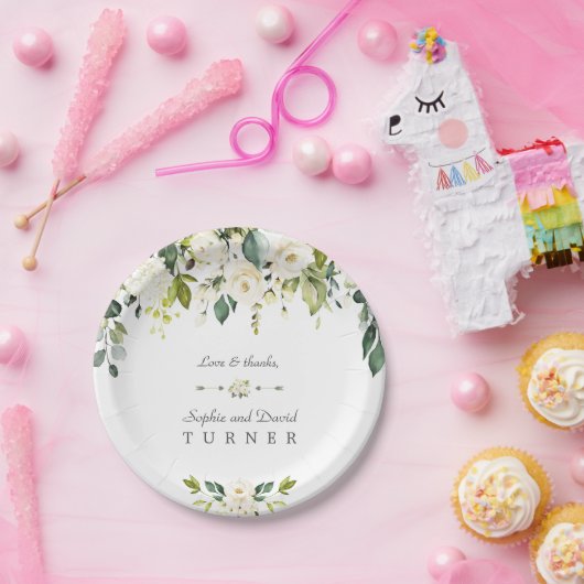 Wasserfarbenfrohe Blume Grüne Foliage Pappteller (Party)