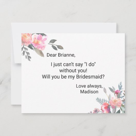 Wasserfarbenfrohe Blume wird meine Brautjungfrau Einladung (Rückseite)