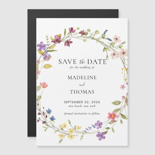 Wasserfarbenfrohe Blumenzehen speichern das Datum Magneteinladung (Vorne/Hinten)