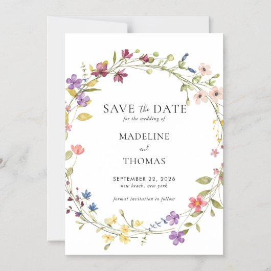 Wasserfarbenfrohe Blumenzehen speichern das Datum Magneteinladung (Vorderseite)