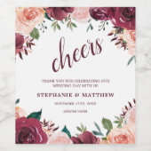 Wasserfarbenfrohe Burgund-Rose Blumenzehen Weinetikett (Einzelnes Label)