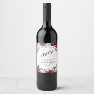 Wasserfarbenfrohe Burgund-Rose Blumenzehen Weinetikett