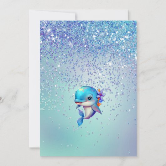 Wasserfarbenfrohe Delphin-Babydusche Einladung (Rückseite)