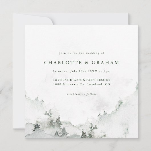 Wasserfarbenfrohe, einfache Waldhochzeit Einladung (Vorderseite)