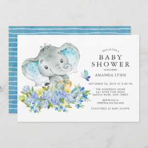 Wasserfarbenfrohe Elephant Baby Boy Dusche Einladung