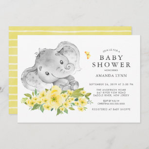 Wasserfarbenfrohe Elephant Neutral Baby Dusche Einladung