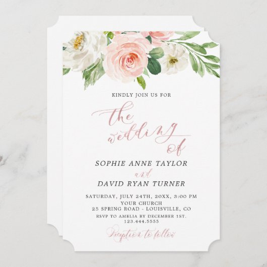 Wasserfarbenfrohe Elfenbeinblume Rose Goldhochzeit Einladung (Vorne/Hinten)