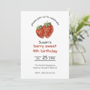 Wasserfarbenfrohe Erdbeeren Geburtstagsparty der K Einladung