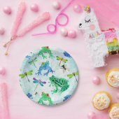 Wasserfarbenfrohe Frösche Dragonfly Natur Pappteller (Party)