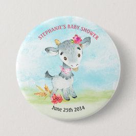 Wasserfarbenfrohe Girl Goat Baby Duschfarm Button