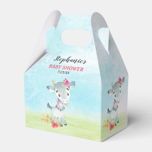 Wasserfarbenfrohe Girl Goat Baby Duschfarm Geschenkschachtel (Vorderseite)