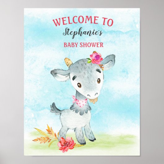 Wasserfarbenfrohe Girl Goat Baby Duschfarm Poster (Vorne)