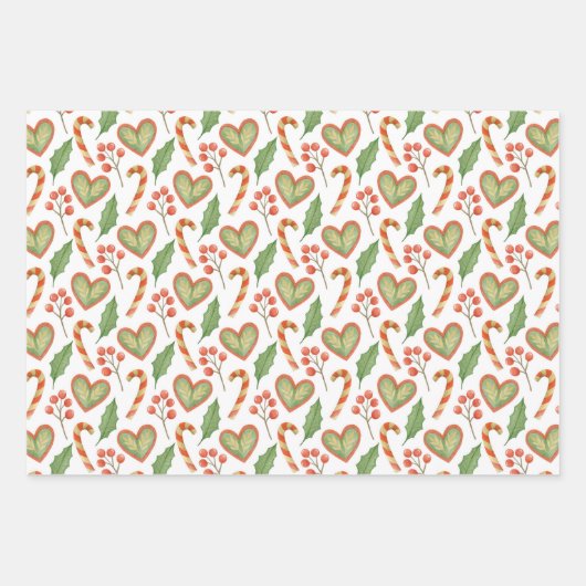 Wasserfarbenfrohe Häuser und Kerzenleuchten Weihna Geschenkpapier Set (Vorderseite 3)