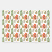 Wasserfarbenfrohe Häuser und Kerzenleuchten Weihna Geschenkpapier Set (Vorderseite 2)