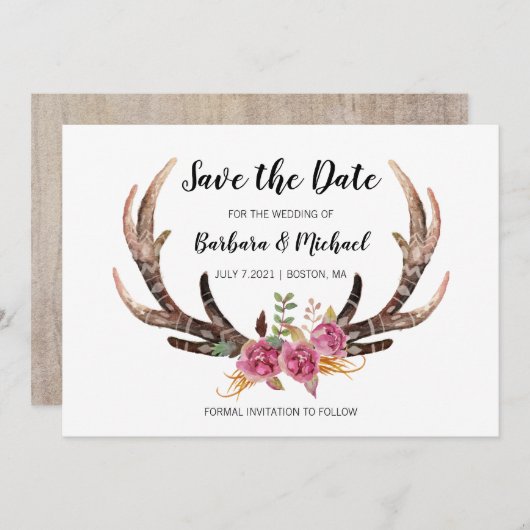 Wasserfarbenfrohe Hirsche Bohemische Landhochzeit Save The Date (Vorne/Hinten)