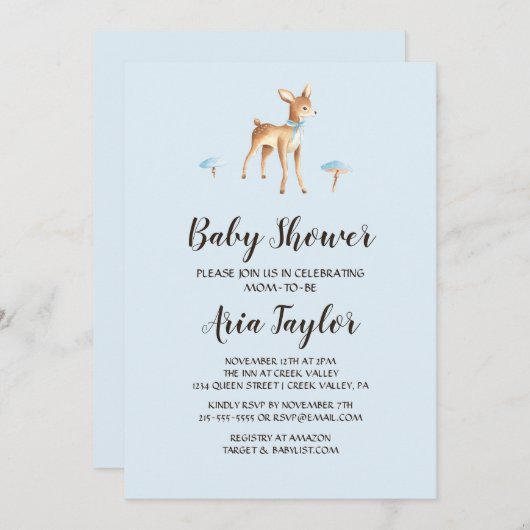 Wasserfarbenfrohe Hirsche mit Mushrooms Babydusche Einladung (Vorne/Hinten)