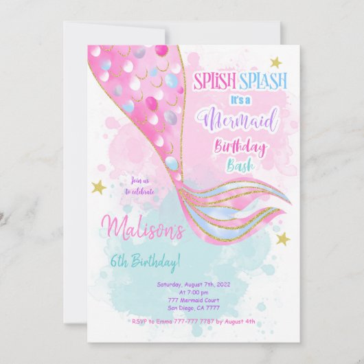 Wasserfarbenfrohe Kinder Einladung (Vorderseite)