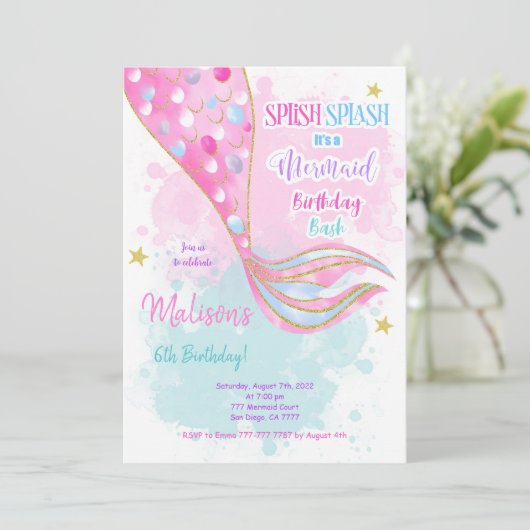 Wasserfarbenfrohe Kinder Einladung (Stehend Vorderseite)