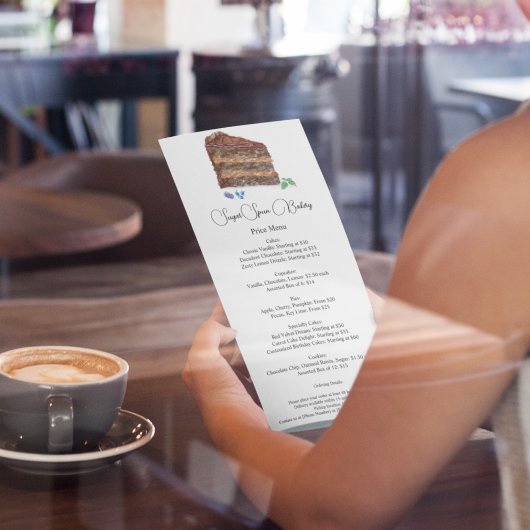 Wasserfarbenfrohe Konditorei, Café Preis Menükarte