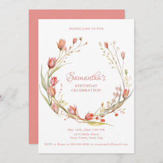 Wasserfarbenfrohe Korallenlippen Geburtstagsparty Einladung