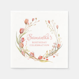 Wasserfarbenfrohe Korallenlippen Geburtstagsparty Serviette