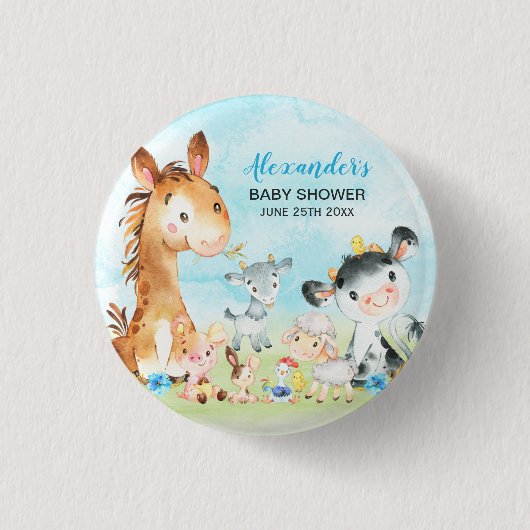 Wasserfarbenfrohe Landtiere Boy Baby Dusche Button (Vorderseite)