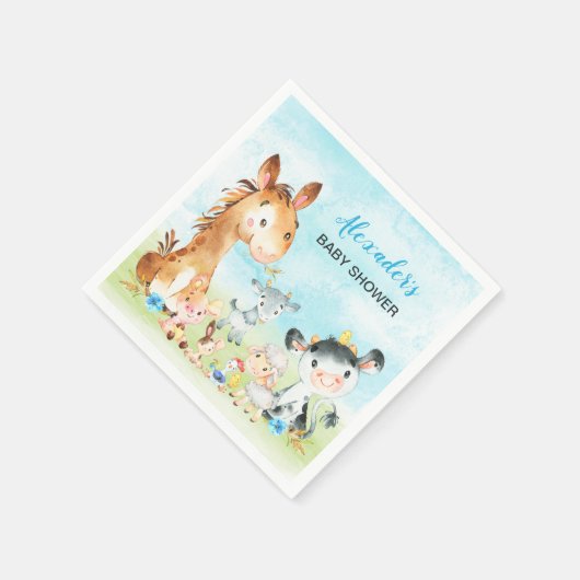 Wasserfarbenfrohe Landtiere Boy Baby Dusche Serviette (Ecke)