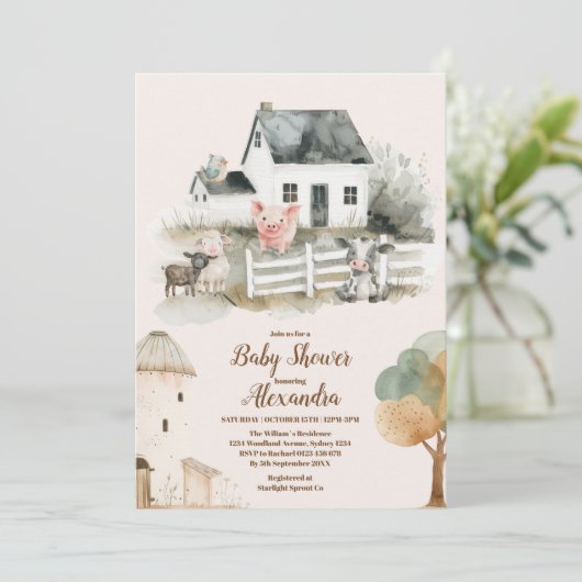 Wasserfarbenfrohe Landtiere Kinderdusche Einladung (Stehend Vorderseite)