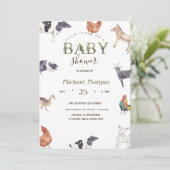 Wasserfarbenfrohe Landtiere Kinderdusche Einladung (Stehend Vorderseite)