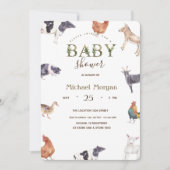 Wasserfarbenfrohe Landtiere Kinderdusche Einladung (Vorderseite)