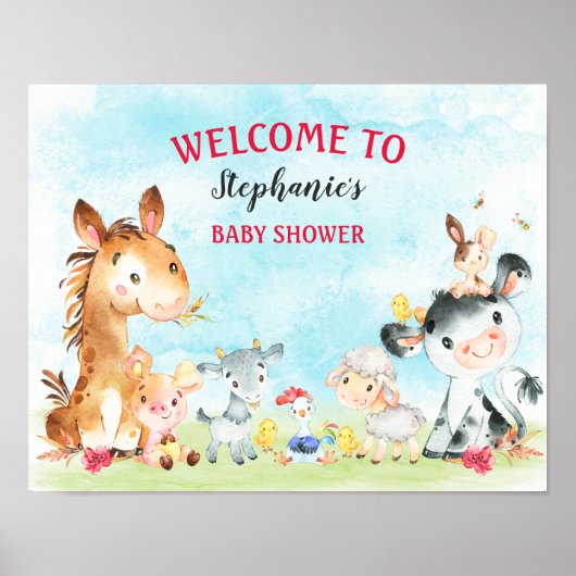 Wasserfarbenfrohe Landtiere Mädchen Kinderdusche Poster (Vorne)