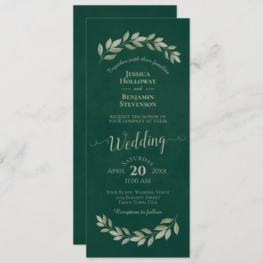 Wasserfarbenfrohe Laurel Blätter auf der Smaragdgr Einladung (Vorne/Hinten)