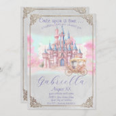 Wasserfarbenfrohe Märchen Thema Burg & Karriere Einladung (Vorne/Hinten)
