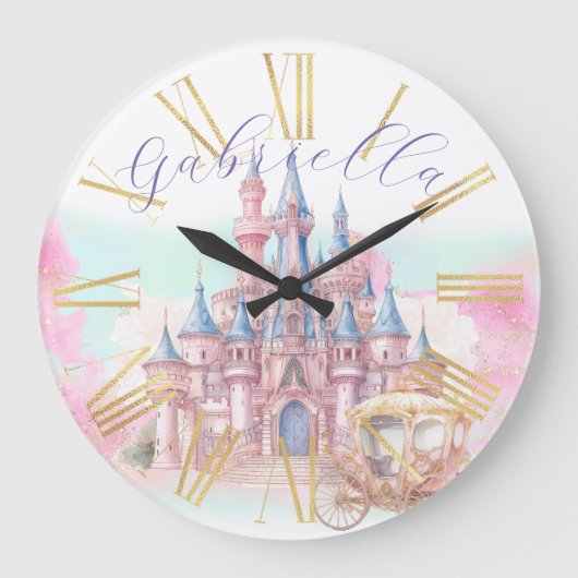 Wasserfarbenfrohe Märchen Thema Burg & Karriere Große Wanduhr (Vorderseite)