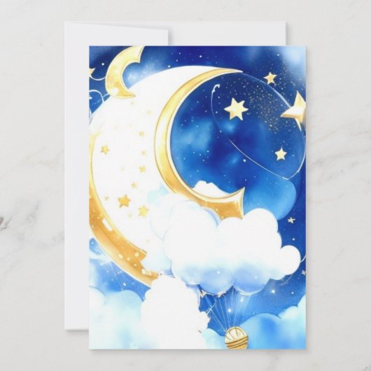 Wasserfarbenfrohe Mond- und Sternendusche Einladung (Rückseite)