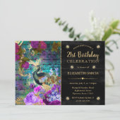 Wasserfarbenfrohe Pfau und Blume Geburtstag Einladung (Stehend Vorderseite)