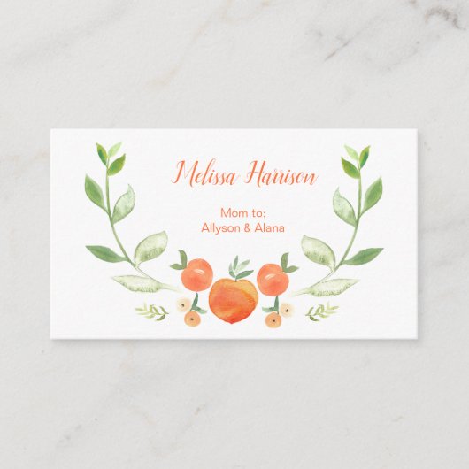 Wasserfarbenfrohe Pfirsiche und MOMY-Karte Visitenkarte (Vorderseite)