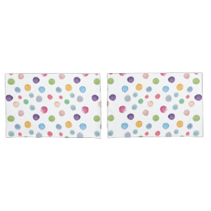 Wasserfarbenfrohe Polka-Punkte auf Weiß Kissenbezug