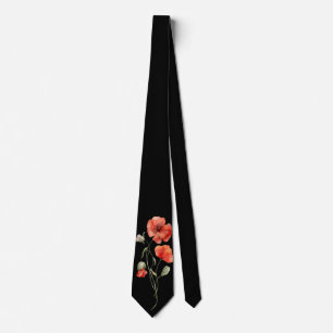 Wasserfarbenfrohe Poppies auf schwarz Krawatte