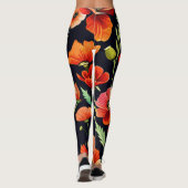 Wasserfarbenfrohe Poppies auf schwarz Leggings (Rückseite)
