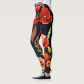 Wasserfarbenfrohe Poppies auf schwarz Leggings (Links)